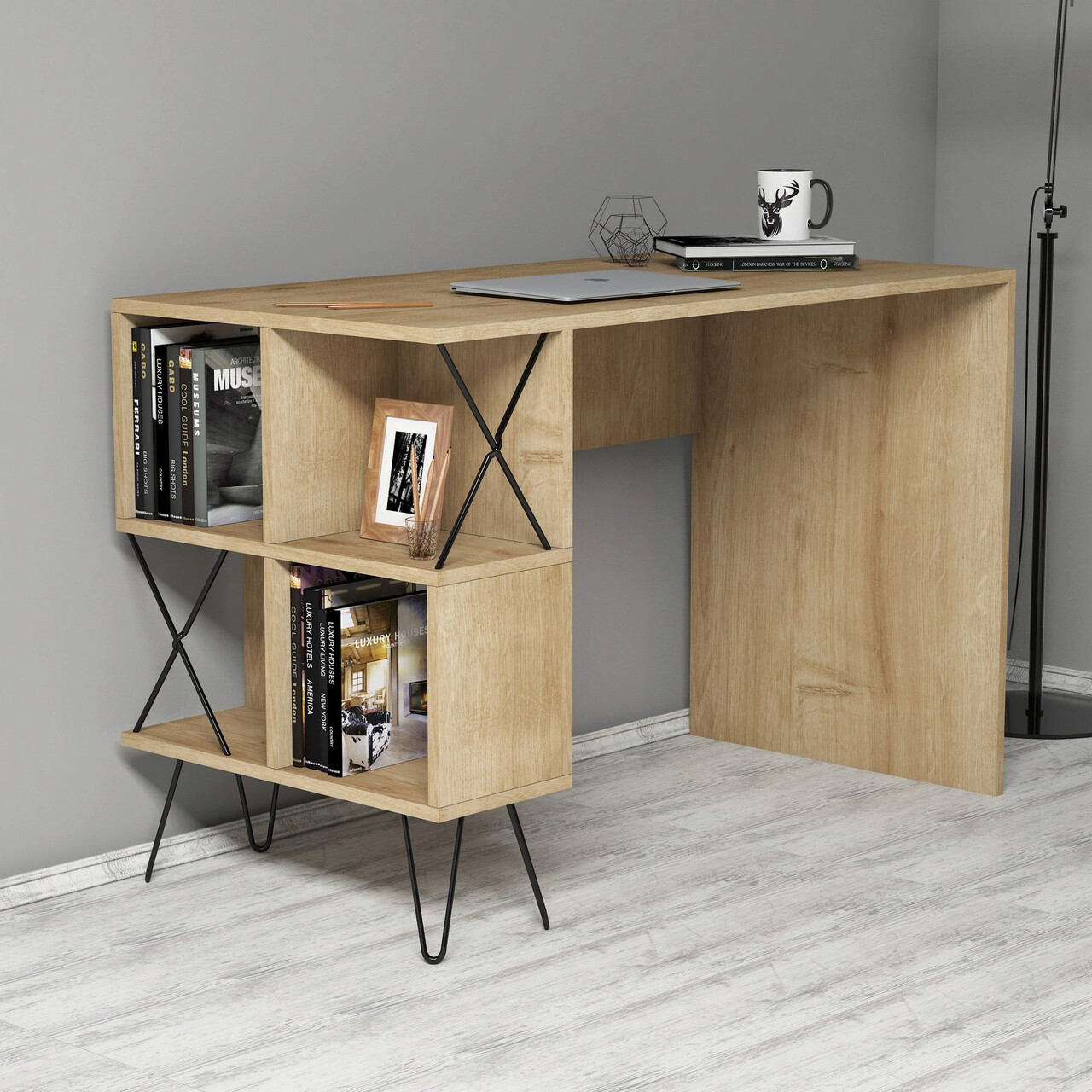 Birou, Hanah Home, Extra, 120x78.8x60 cm, Stejar / Negru - imagine 5